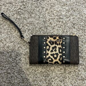 Michael Kors Leopard Print and Black Wristlet